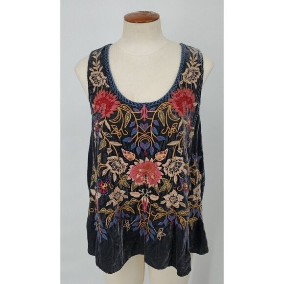 Johnny Was Tops - Johnny Was Simona Green Velvet Swing Tank Top XS /S?  Sundance Catalog Baudelair